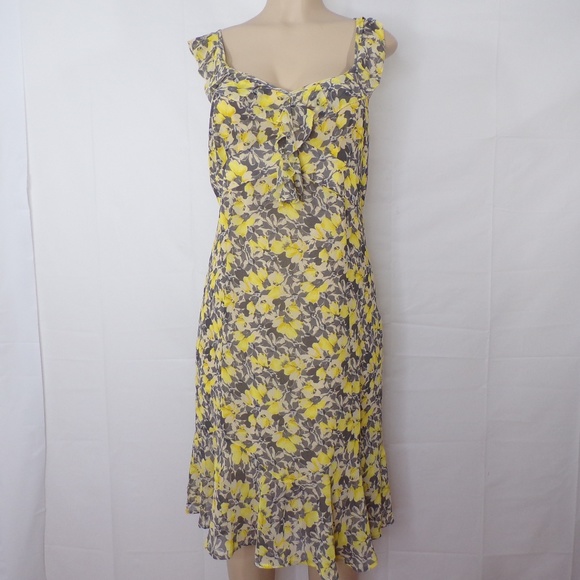 Loft Yellow & Gray Floral Print Dress, Sz 10 - Picture 1 of 8